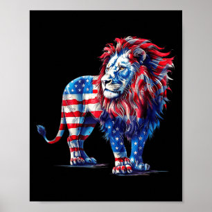 Affiche Lion rouge blanc et bleu 