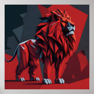 Affiche Lion rouge géométrique
