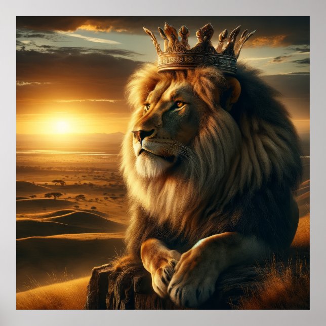 Affiche Lion royal avec Couronne - Majestic Wildlife Art (Devant)