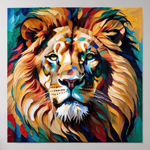 Affiche Lion Royal dans des Vagues de Couleur Audacieuse –