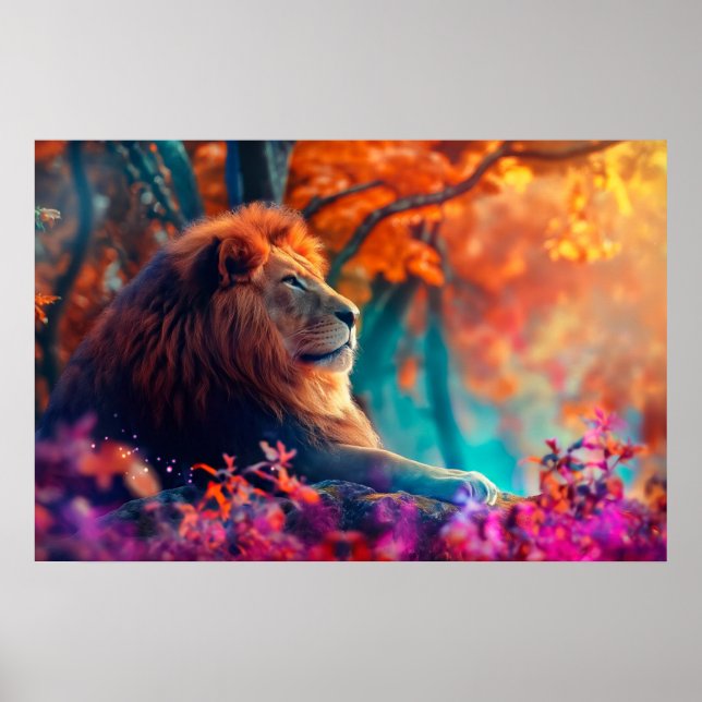 Affiche Lion Royal dans le design de la Forêt Enchantée (Devant)
