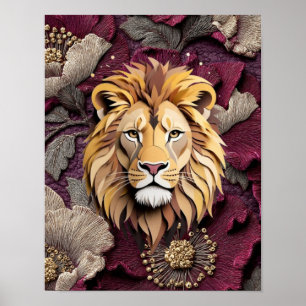Affiche Lion Royal Fleurissant en Florales Découpe de Papi