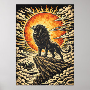 Affiche Lion Rugissant Dans Le Soleil - Art Inspirationnel