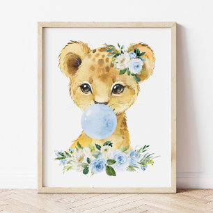 Affiche Lion, Safari, Bubble Gum Bleu, Garçon Chambre