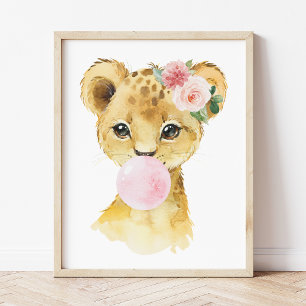 Affiche Lion, Safari Jungle, Bubble Gum Rose, Chambre de F
