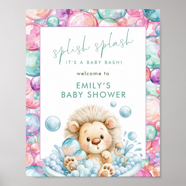 Affiche Lion Splash Bienvenue Bébé à la Fête de Naissance  (Devant)