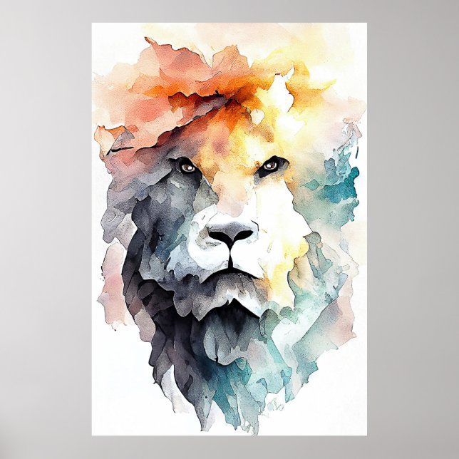 Affiche Lion Wild Animal Nature Aquarelle Art Peinture (Devant)