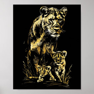Affiche Lioness Cubs Hunter Team Lion Wildlife Sketch
