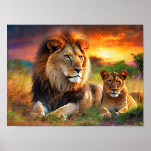 Affiche Lionne avec son petit