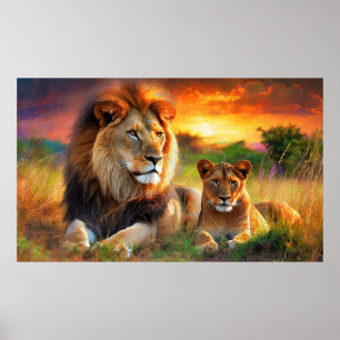 Affiche Lionne avec son petit