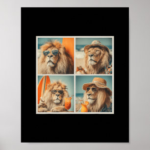 Affiche Lions Cool Avec Lunettes de Soleil Animaux de Plag