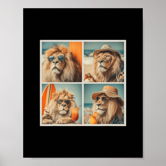 Affiche Lions Cool Avec Lunettes de Soleil Animaux de Plag (Devant)