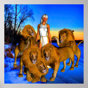 Affiche Lions en hiver