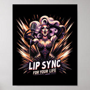 Affiche Lip Sync pour votre vie Drag Queen Funny Graphisme