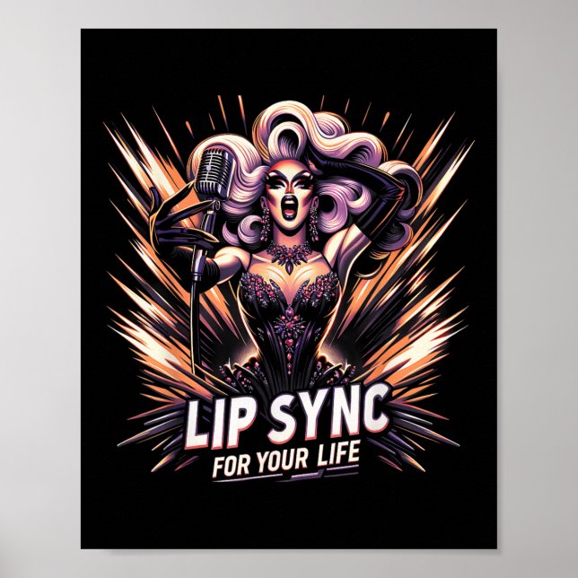 Affiche Lip Sync pour votre vie Drag Queen Funny Graphisme (Devant)