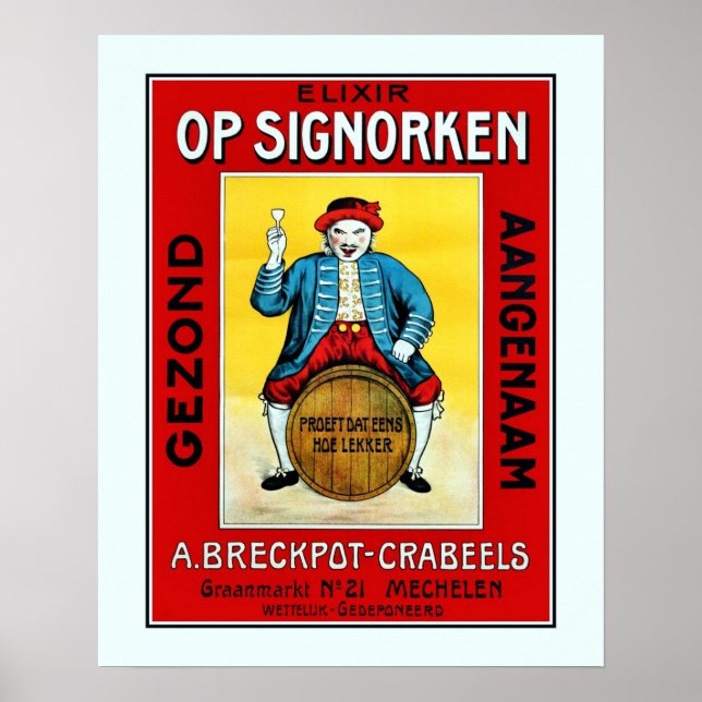 Affiche liqueur belge des années 1930 avec poupée de Malin (Devant)