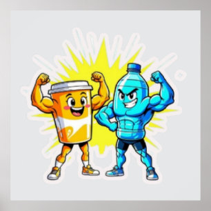 Affiche Liquid Strength – Funny Juice & Water Muscle Desig