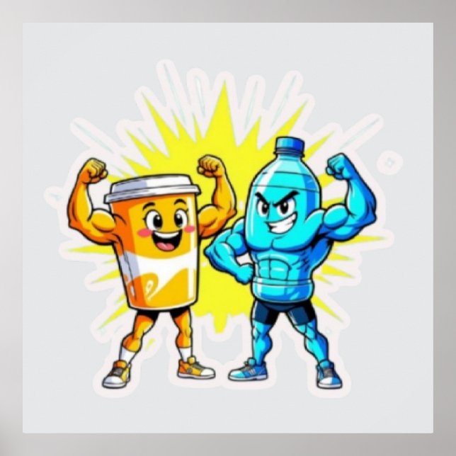 Affiche Liquid Strength – Funny Juice & Water Muscle Desig (Devant)