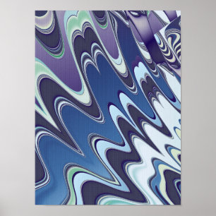 Affiche Liquide Marbré Bleu et Violet, Vague Fractale