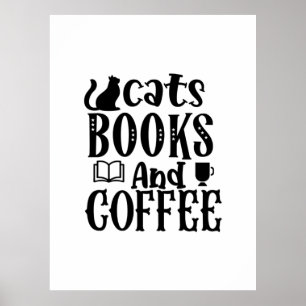 Affiche Lire Art Chats Livres Et Café