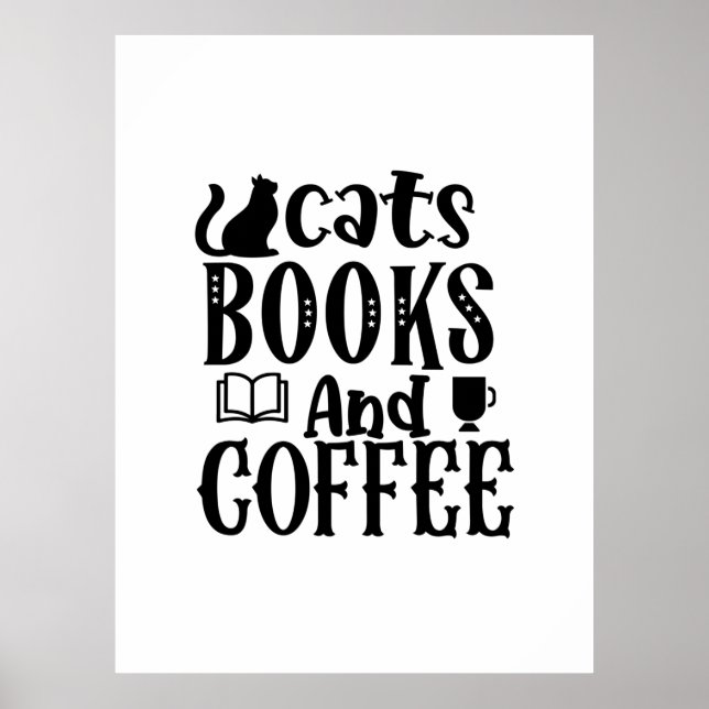 Affiche Lire Art Chats Livres Et Café (Devant)