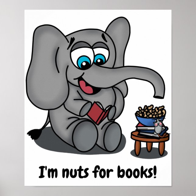 Affiche Lire Elephant : Je suis Nuts pour les livres (Devant)
