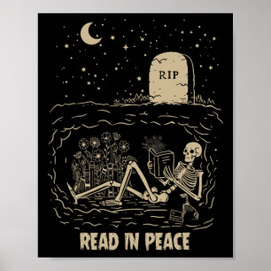 Affiche Lire En Paix Squelette Lecture Livres Drôle Hallow