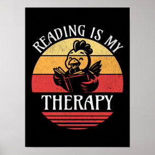 Affiche Lire Est Ma Thérapie Drôle Livre Lecture Poulet