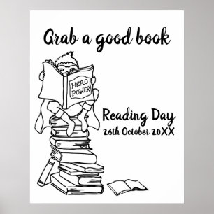 Affiche Lire le héros garçon sur les livres couleur à l'éc