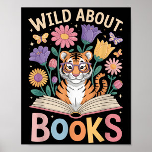 Affiche Lire Les Amateurs De Livre Lover Tiger Fleurs mign