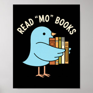 Affiche Lire Mo Livres Mignon Oiseau Bleu Amoureux des Liv