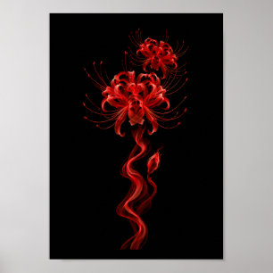 Affiche Lis Araignée Rouge – Fleur Japonaise en fumée