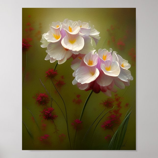 Affiche Lis blancs et fleurs sauvages rouges (Devant)