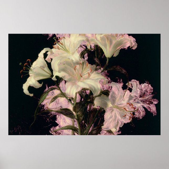 Affiche Lis blancs sur fond sombre d'art floral (Devant)