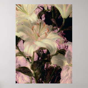 Affiche Lis blancs sur fond sombre d'art floral