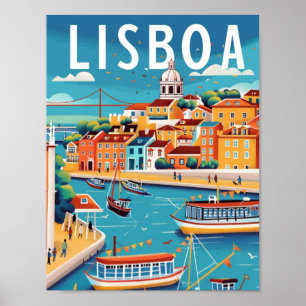 Affiche Lisboa Portugal Vintage célèbre Travel Place
