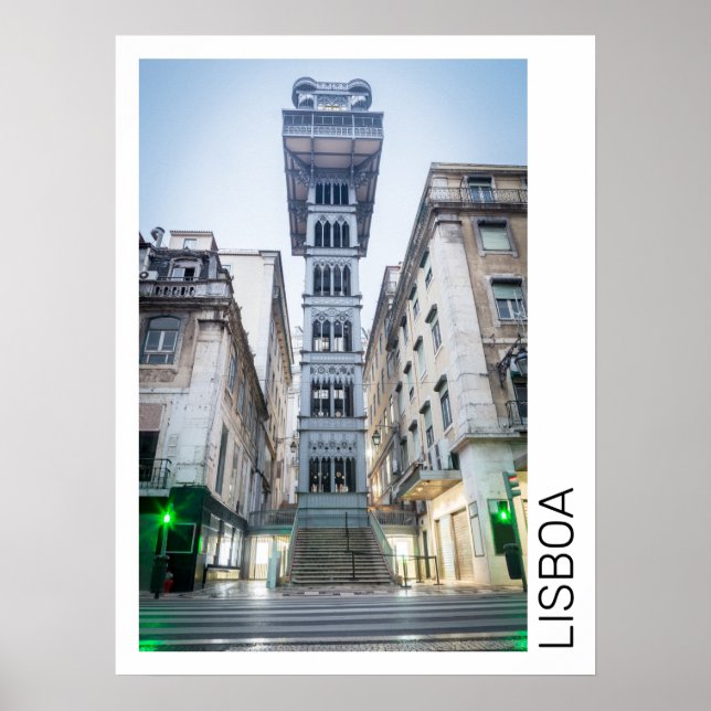 Affiche Lisbonne au Portugal avec souvenir d'ascenseur rét (Devant)