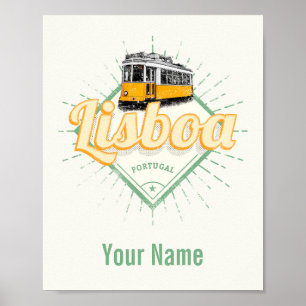 Affiche Lisbonne Portugal avec Retro tramway Vintage vacan