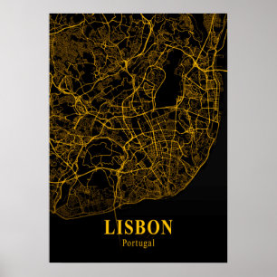 Affiche Lisbonne - Portugal Gold City Carte