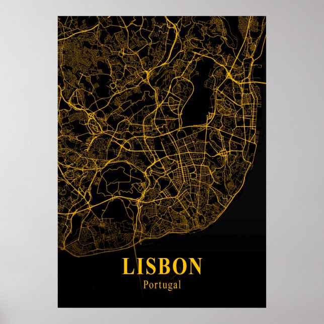 Affiche Lisbonne - Portugal Gold City Carte (Devant)