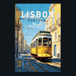Affiche Lisbonne Portugal Jaune Tramway Voyage Art Vintage<br><div class="desc">Design de voyage vectoriel rétro de Lisbonne dans un style emblème. Ville portuaire prospère située à l'estuaire du Tage,  connue pour ses vieilles bâtisses aux couleurs pastel.</div>