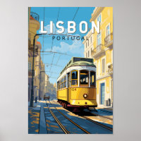 Lisbonne Portugal Jaune Tramway Voyage Art Vintage