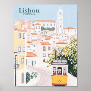 Affiche Lisbonne Portugal Peinture Gouache Illustration Vo