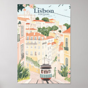 Affiche Lisbonne Portugal Peinture Gouache Illustration Vo