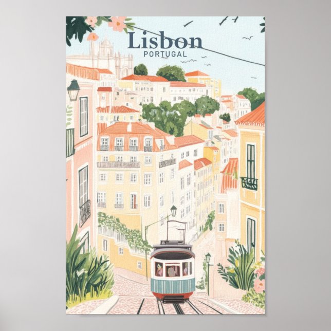 Affiche Lisbonne Portugal Peinture Gouache Illustration Vo (Devant)