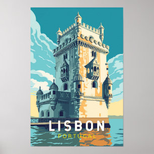 Affiche Lisbonne Portugal Tour de Bélem Voyage Art Rétro