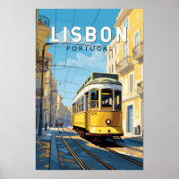 Lisbonne Portugal Tram Jaune Voyage Art Rétro