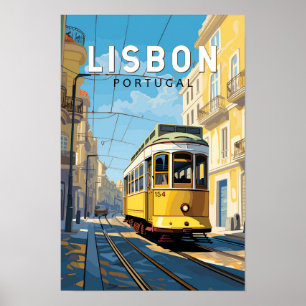 Affiche Lisbonne Portugal Tram Jaune Voyage Art Rétro