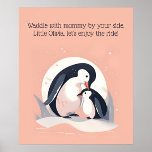 Affiche Lisser avec maman Pingouin Animal Nursery Art