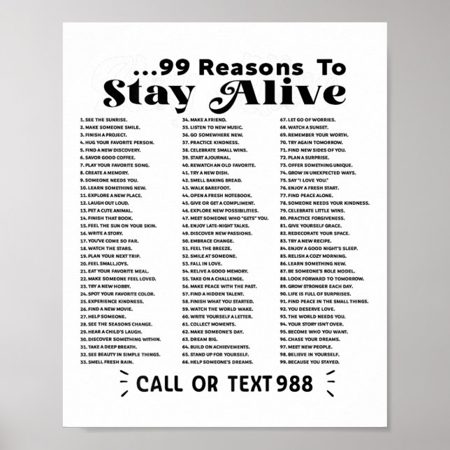 Affiche List Of 99 Reasons To Stay Alive - Mental Health A (Devant)